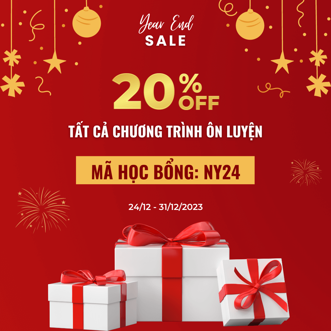 Mã NY24 giảm 20% tất cả chương trình ôn luyện